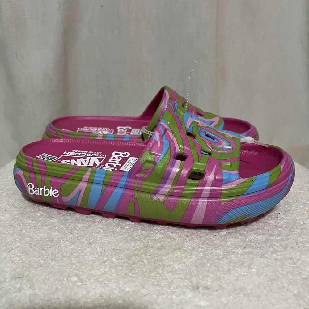 Barbie x Vans Vr3 Cush Slides Sz 6 Sandals Slip-on Flats Pink Wavy NWT No Box